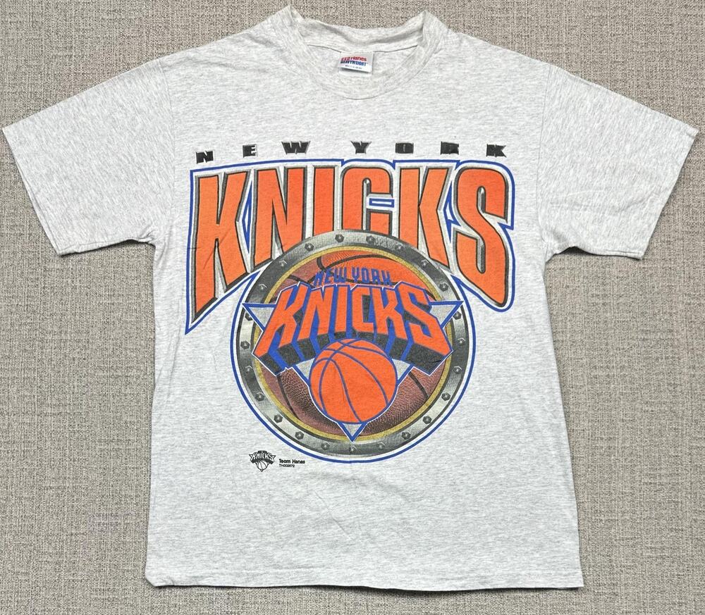 Vintage New York Knicks Shirt Mens M Gray NBA Basketball Graphic Team Hanes 90s